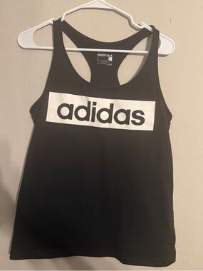 adidas Black Tank with White Logo Block